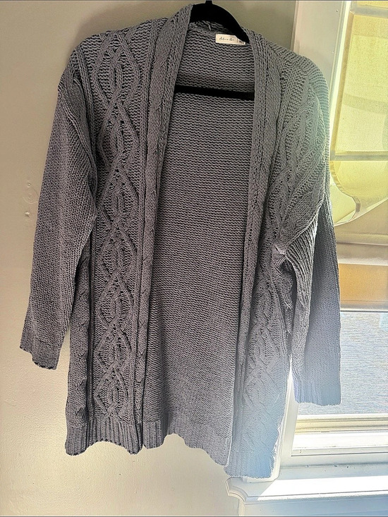 Abbey Glass Sweaters - Abbey Glass Cable Knit Cardigan in Gray